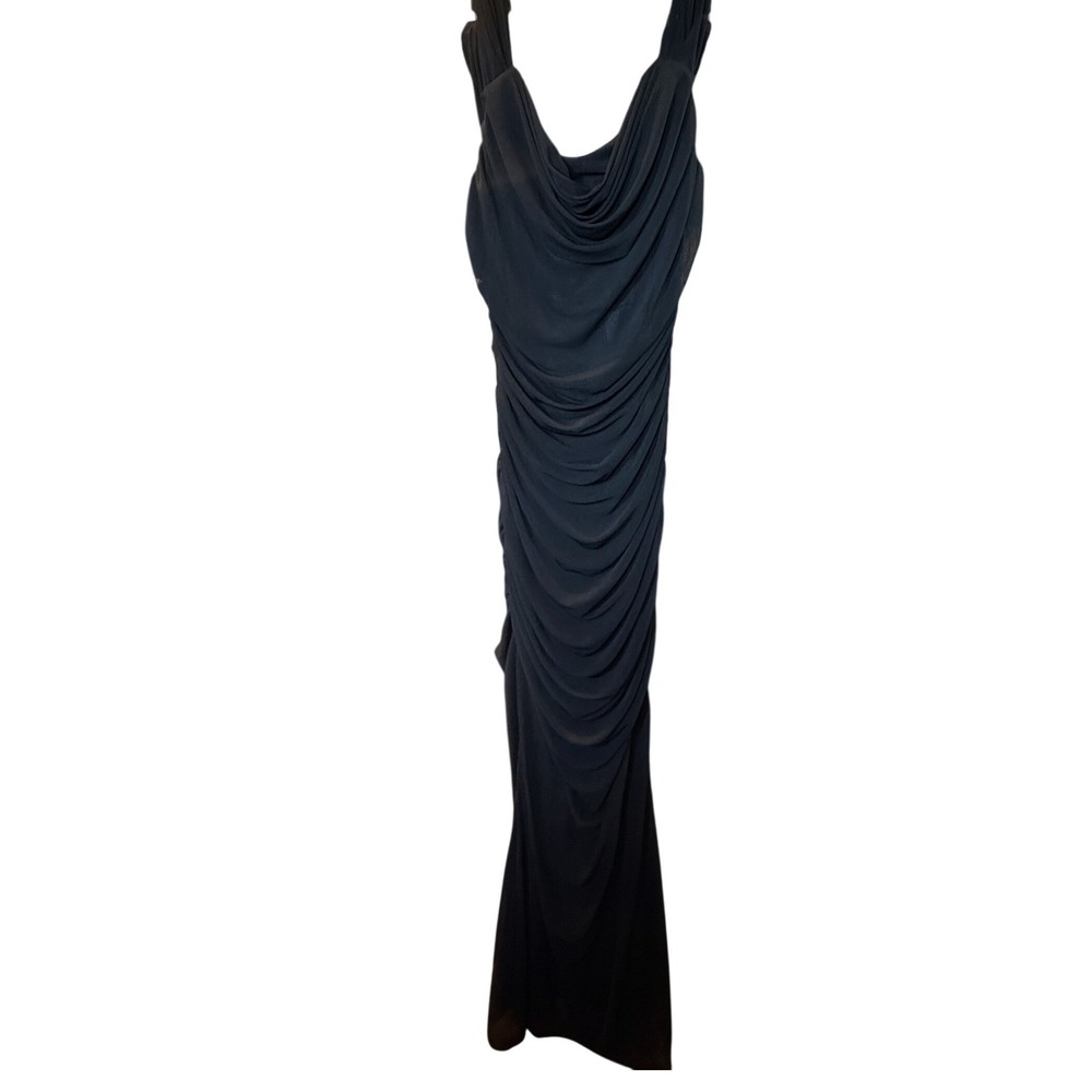 Parthea Womens Black Ruched Cowl Neck Sleeveless Maxi Gown Dress Size Large
